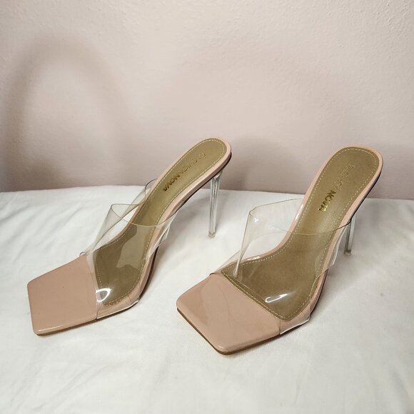 Fashion Nova Transparent Stiletto Heels Beige Bottoms Size 9 - Picture 4 of 9